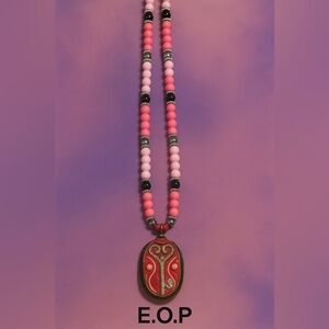 Pink and Red Beaded Necklace